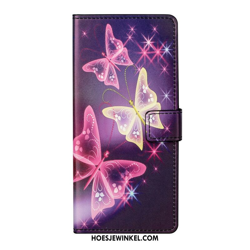 Leren Hoesje voor Samsung Galaxy S21 FE Vlinders En Bloemen