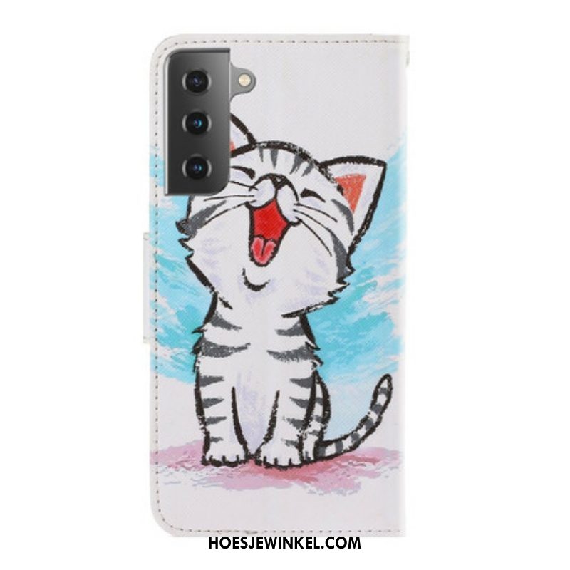 Leren Hoesje voor Samsung Galaxy S21 Plus 5G Met Ketting Strappy Kleur Kitten