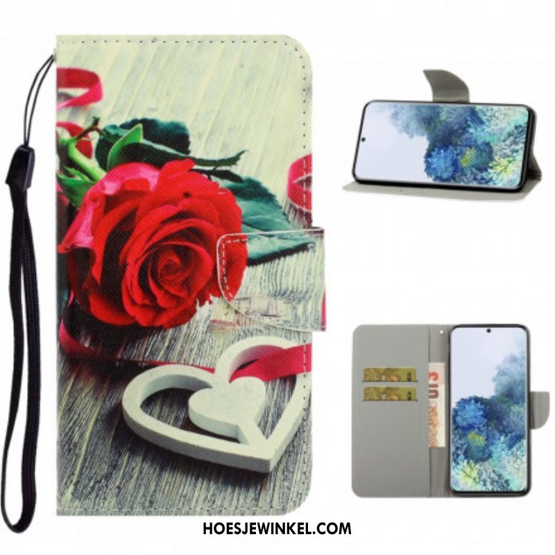 Leren Hoesje voor Samsung Galaxy S21 Ultra 5G Met Ketting Kleurrijke Strappy Bloemen