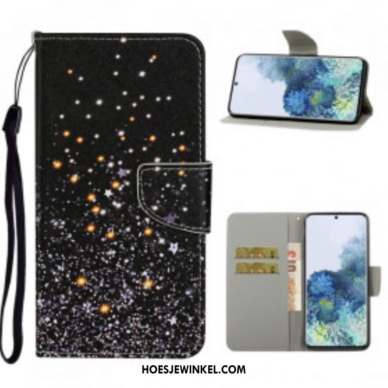 Leren Hoesje voor Samsung Galaxy S21 Ultra 5G Sterren En Pailletten Met Lanyard