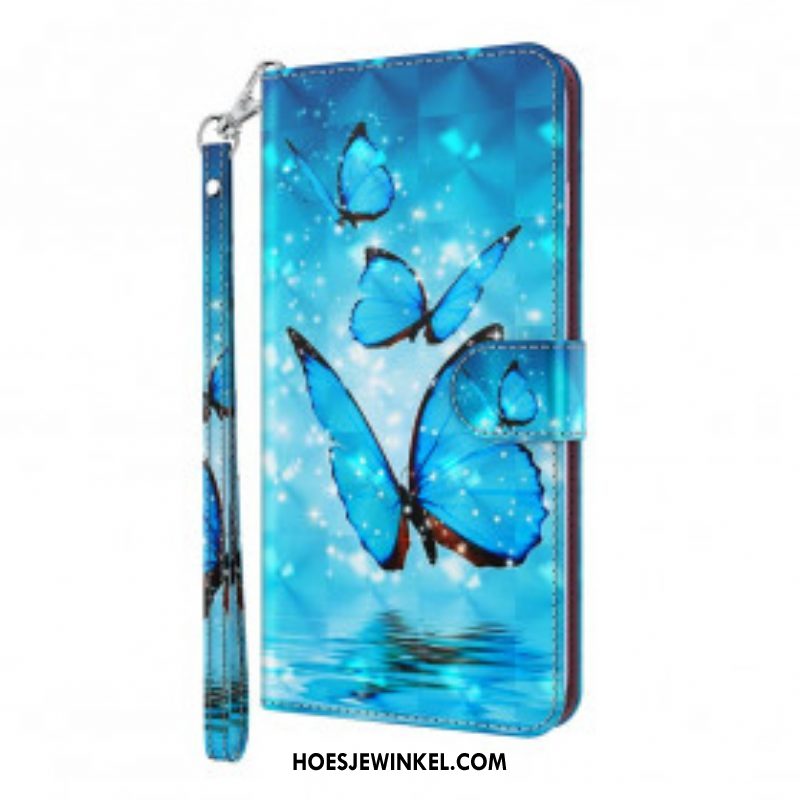 Leren Hoesje voor Samsung Galaxy S21 Ultra 5G Vliegende Blauwe Vlinders