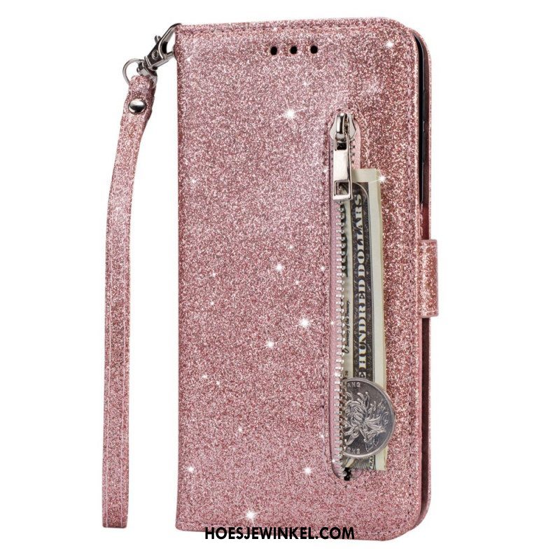 Leren Hoesje voor Samsung Galaxy S22 5G Glitter Portemonnee