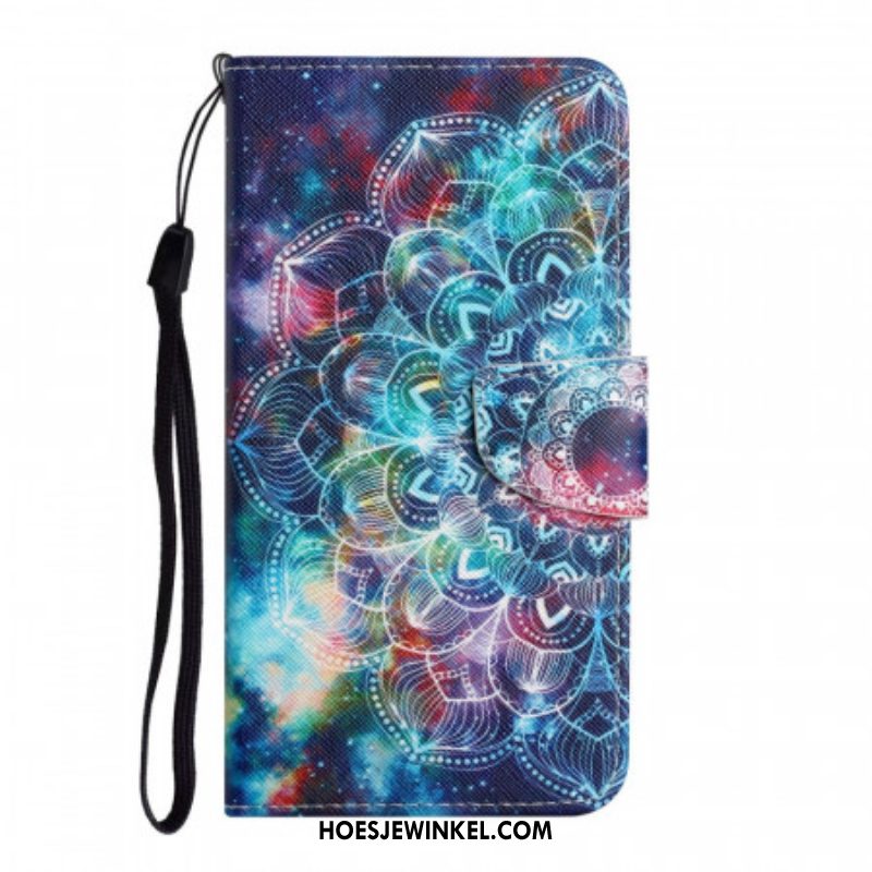 Leren Hoesje voor Samsung Galaxy S22 Plus 5G Met Ketting Flitsende Half Mandala Strappy