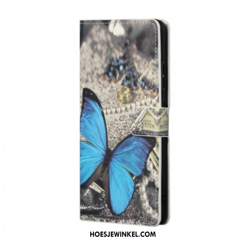 Leren Hoesje voor Samsung Galaxy S22 Plus 5G Vlinder Prestige Blauw