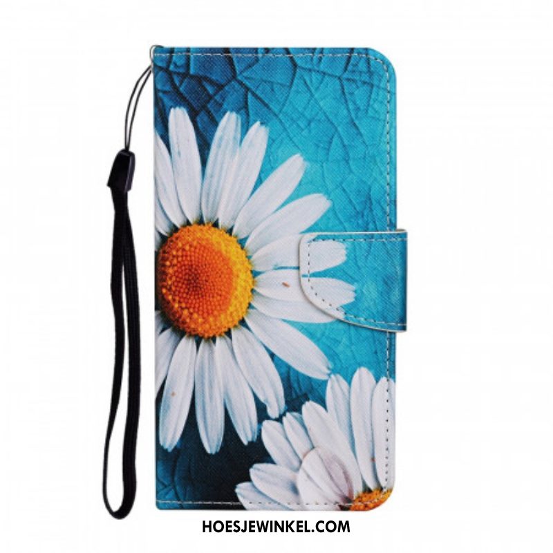 Leren Hoesje voor Samsung Galaxy S22 Ultra 5G Met Ketting String Madeliefjes