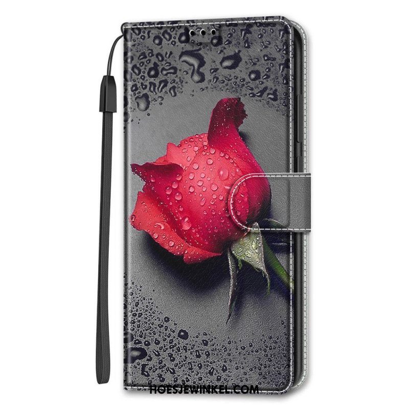 Leren Hoesje voor Samsung Galaxy S22 Ultra 5G Rozen Met Lanyard