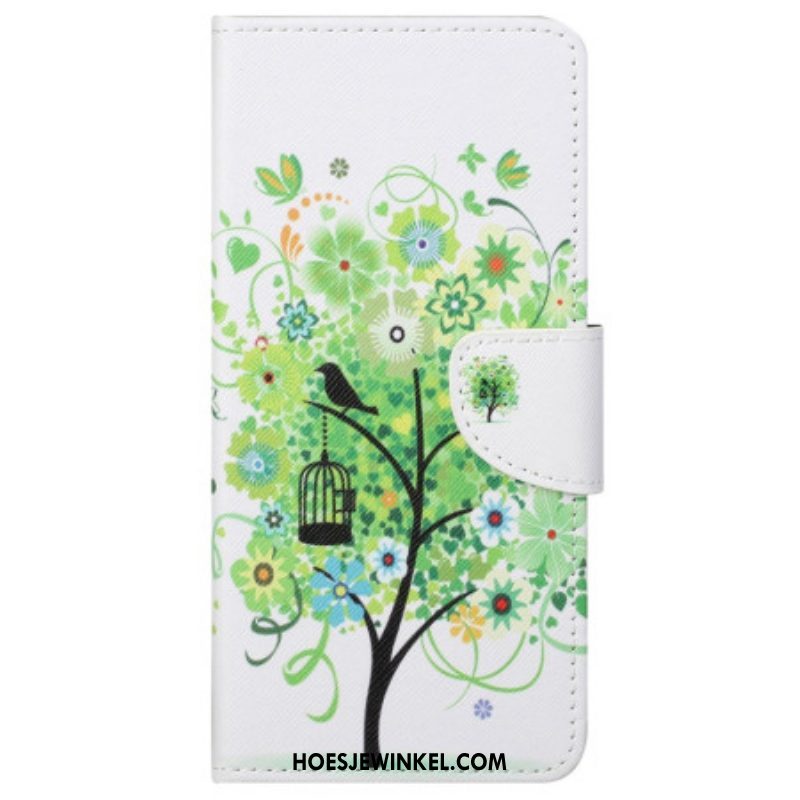 Leren Hoesje voor Samsung Galaxy S23 5G Boom Met Groene Bladeren