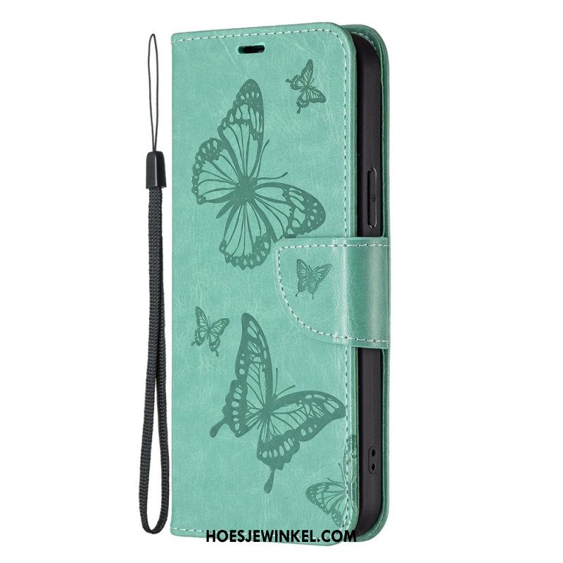 Leren Hoesje voor Samsung Galaxy S23 5G Met Ketting String Vlinders