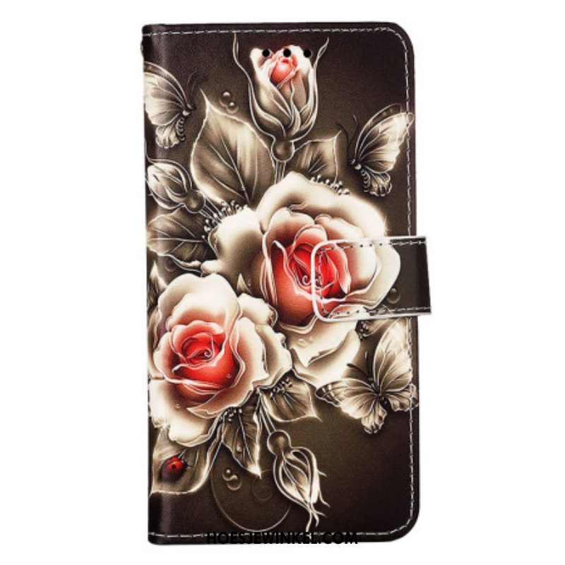 Leren Hoesje voor Samsung Galaxy S23 Ultra 5G Gouden Rozen