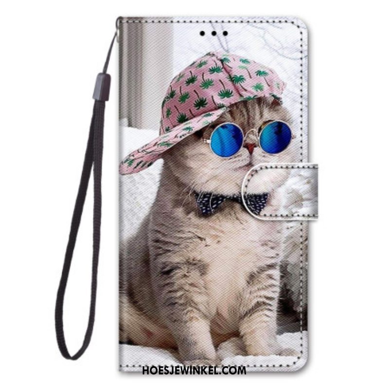 Leren Hoesje voor Samsung Galaxy S23 Ultra 5G Met Ketting Yo Kat Met Riem