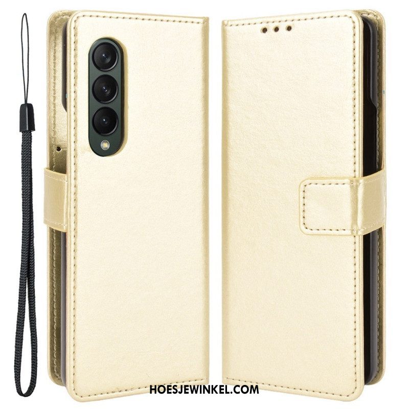 Leren Hoesje voor Samsung Galaxy Z Fold 4 Met Ketting Klassiek Glad Imitatieleer Met Bandjes