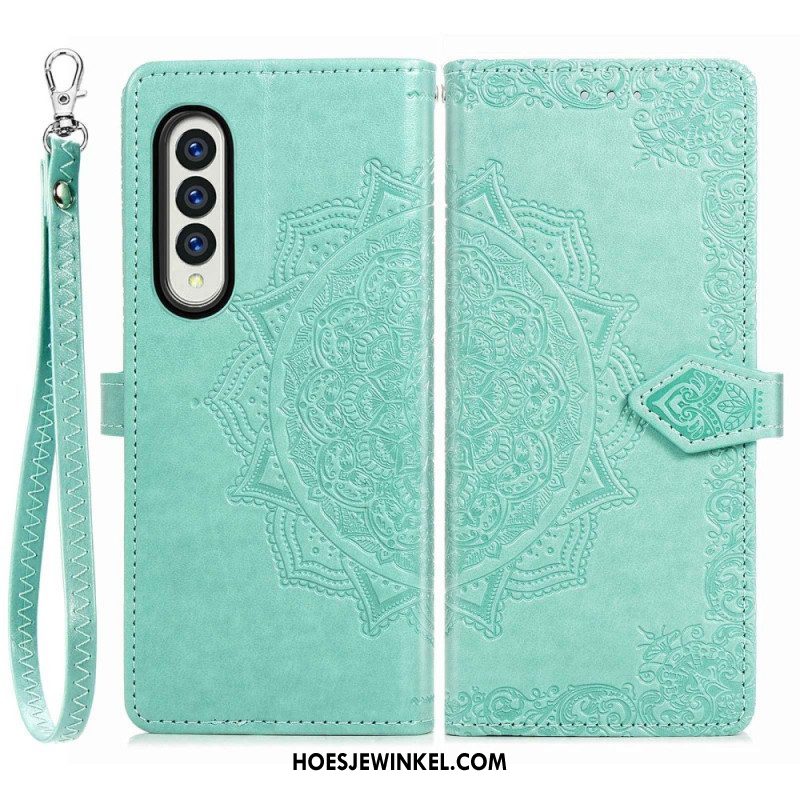 Leren Hoesje voor Samsung Galaxy Z Fold 4 Met Ketting Middeleeuwse Strappy Mandala