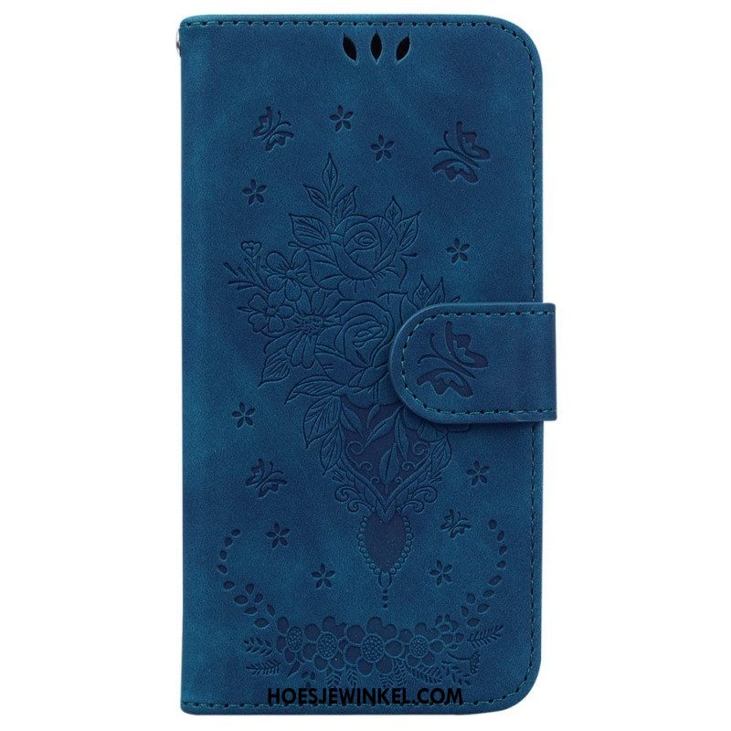 Leren Hoesje voor Xiaomi 12 / 12X Met Ketting Strappy Rozen En Vlinders