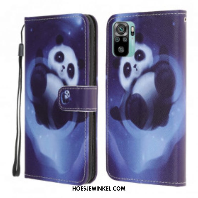 Leren Hoesje voor Xiaomi Redmi Note 10 / 10S Met Ketting Panda Space Met Sleutelkoord