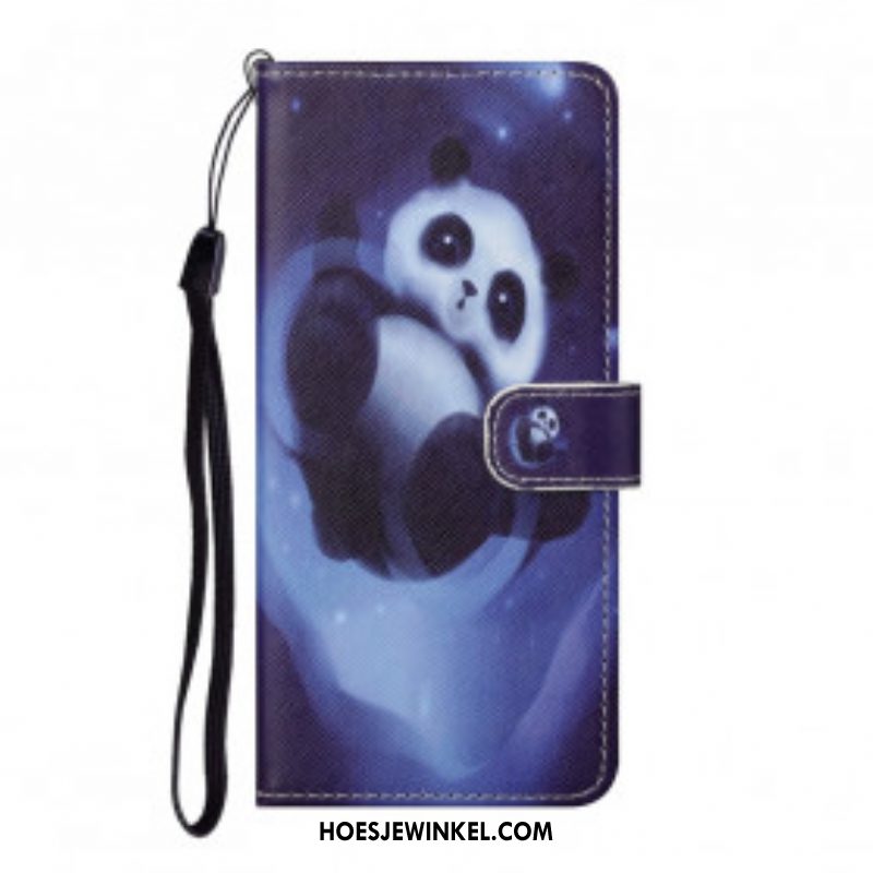 Leren Hoesje voor Xiaomi Redmi Note 10 Pro Met Ketting Panda Space Met Sleutelkoord