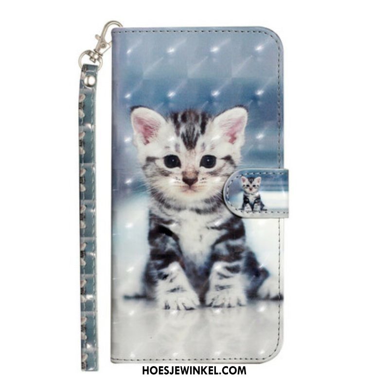 Leren Hoesje voor iPhone 13 Pro Max Met Ketting Kitten Light Spots Met Riem