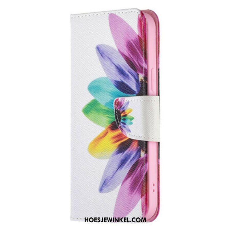 Leren Hoesje voor iPhone 13 Pro Max Waterverf Bloem