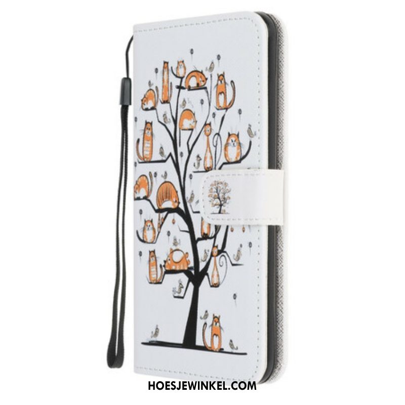 Leren Hoesje voor iPhone 13 Pro Met Ketting Funky Cats Met Riem