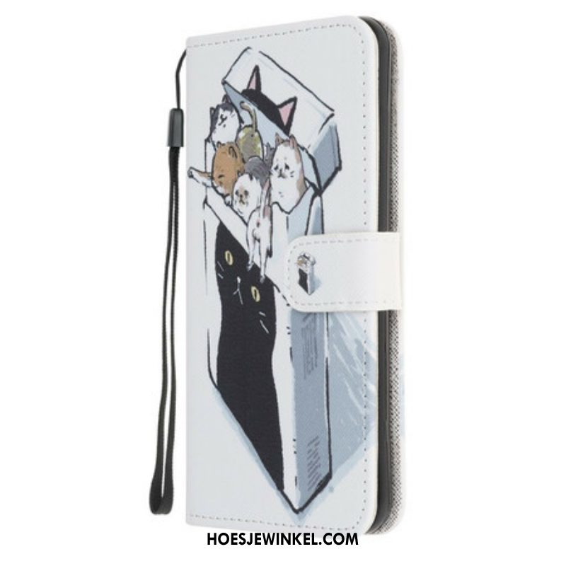 Leren Hoesje voor iPhone 13 Pro Met Ketting Levering Katten Met Strings