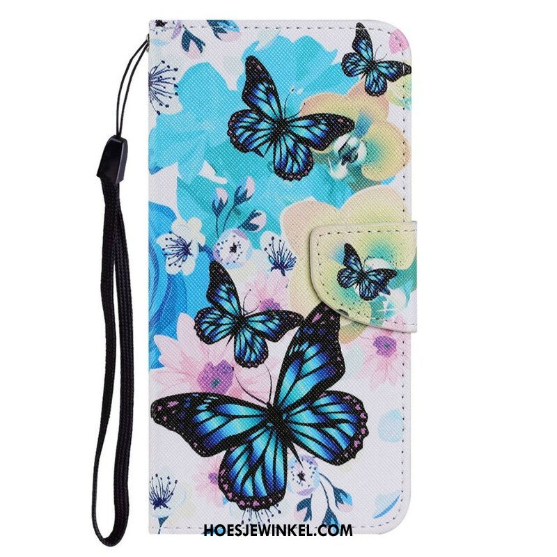 Leren Hoesje voor iPhone 13 Pro Vlinders En Zomerbloemen