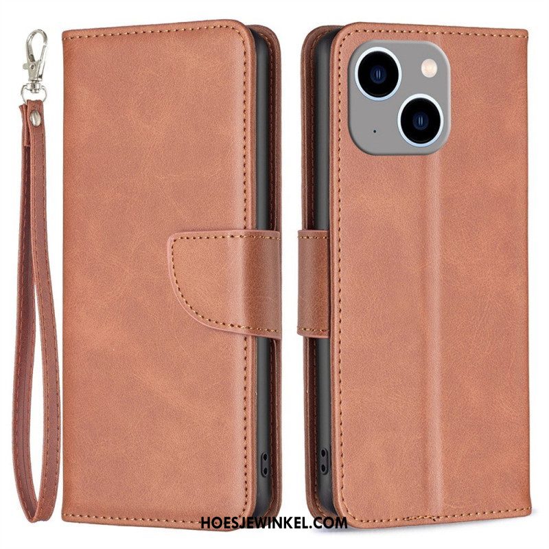 Leren Hoesje voor iPhone 14 Plus Folio-hoesje Gladde Flap Schuin