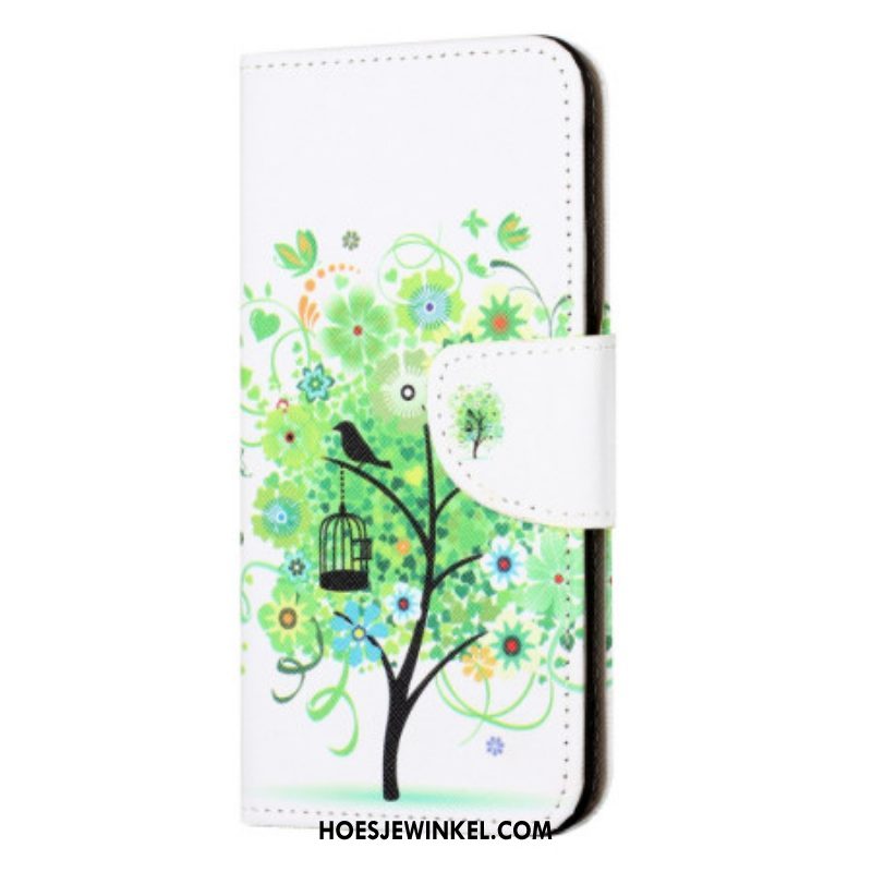 Leren Hoesje voor iPhone 15 Boom Met Groen Blad