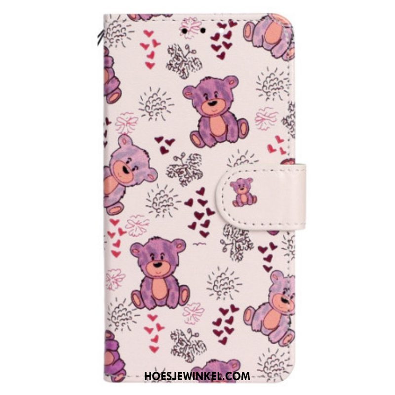 Leren Hoesje voor iPhone 15 Met Ketting Kleine Teddyberen Met Riem