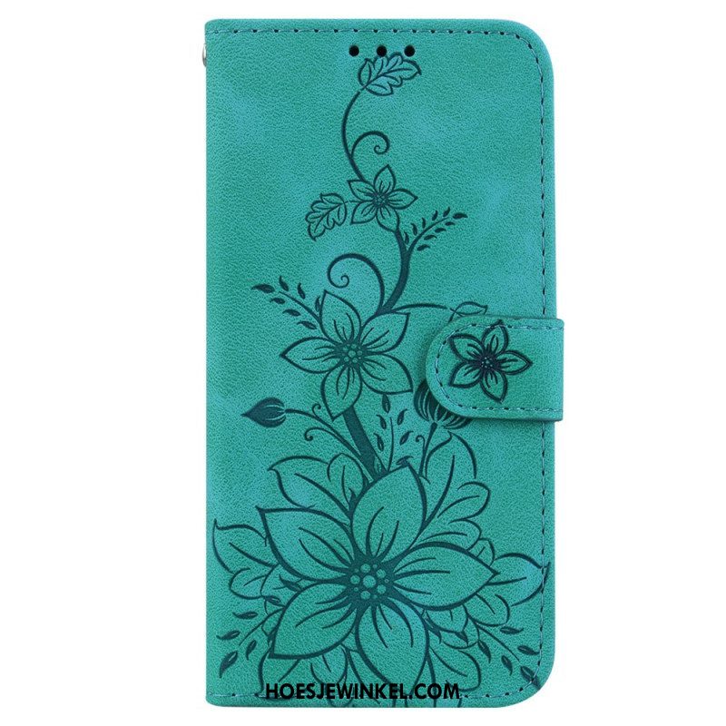 Leren Hoesje voor iPhone 15 Pro Max Met Ketting Bloemenband