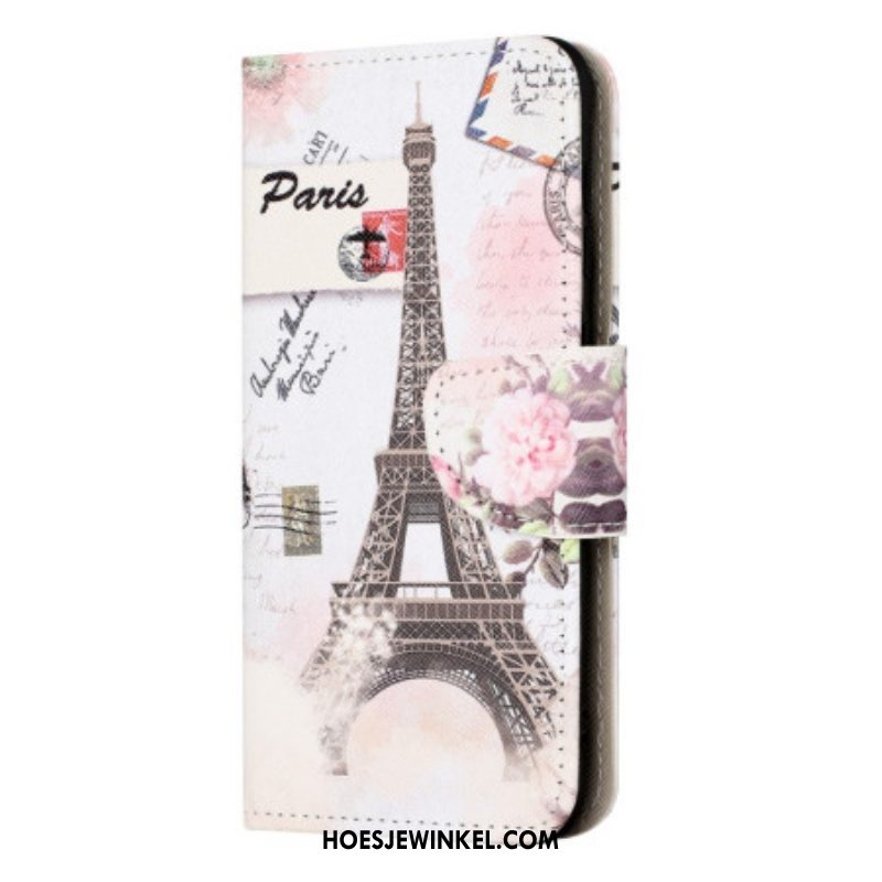 Leren Hoesje voor iPhone 15 Vintage Eiffeltoren