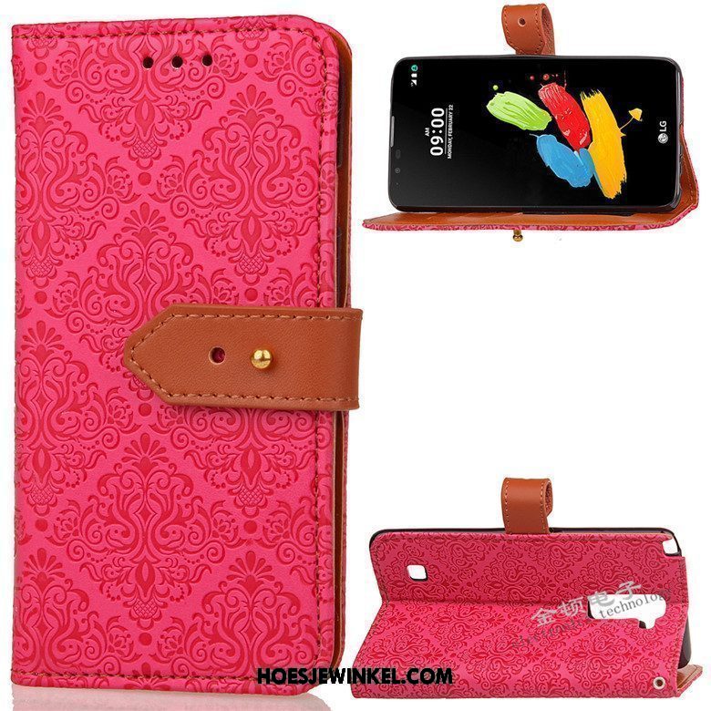 Lg K11 Hoesje Mobiele Telefoon Ondersteuning Leren Etui, Lg K11 Hoesje Roze Rood