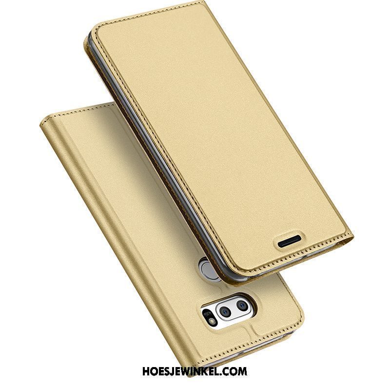 Lg V30 Hoesje Leren Etui Goud Lichte En Dun, Lg V30 Hoesje Folio Bedrijf