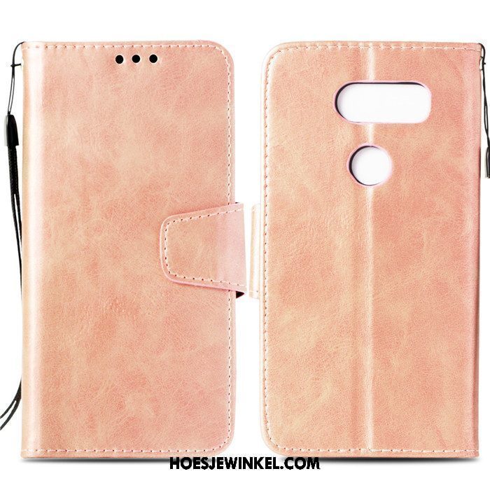 Lg V30 Hoesje Leren Etui Mobiele Telefoon Clamshell, Lg V30 Hoesje Rose Goud Siliconen