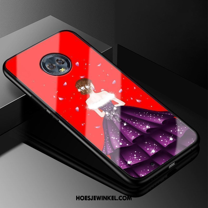 Moto G6 Hoesje Hoes Rood Zwart, Moto G6 Hoesje Siliconen Mobiele Telefoon