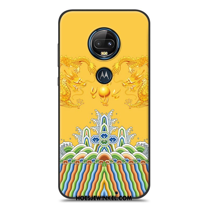 Moto G7 Hoesje Spotprent Schrobben Lovers, Moto G7 Hoesje Mobiele Telefoon Geel