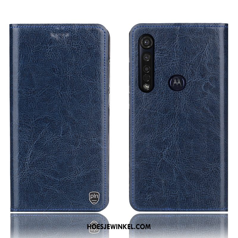 Moto G8 Plus Hoesje Bescherming Folio Echt Leer, Moto G8 Plus Hoesje Anti-fall Mobiele Telefoon