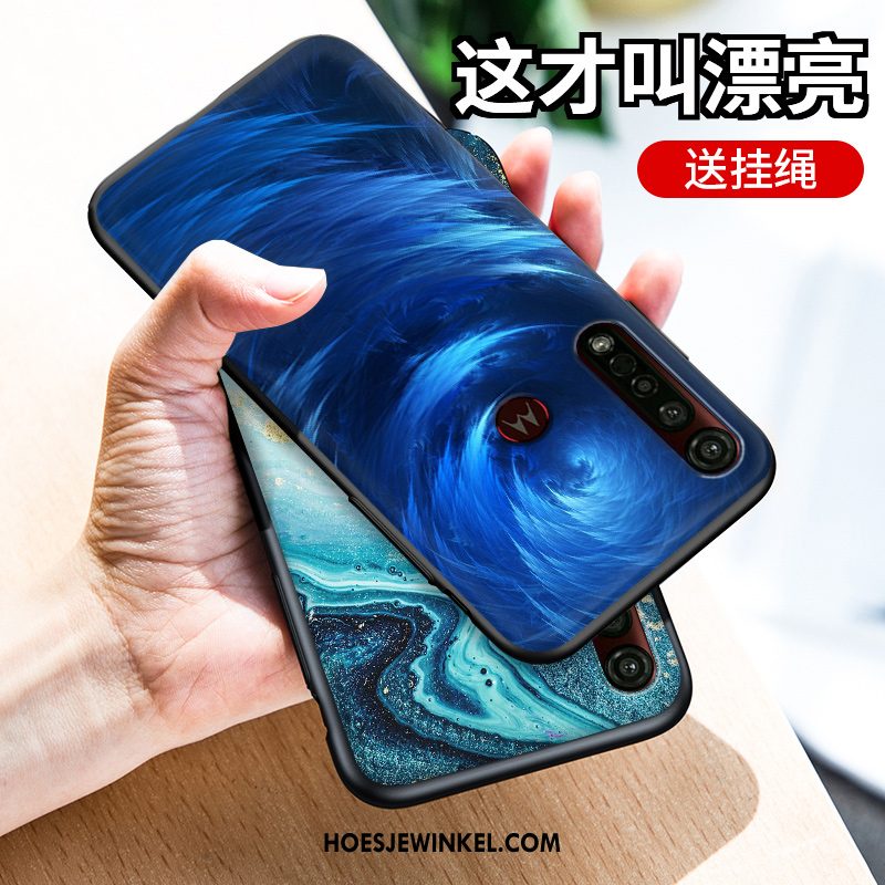 Moto G8 Plus Hoesje Blauw Trendy Merk Persoonlijk, Moto G8 Plus Hoesje Pas All Inclusive