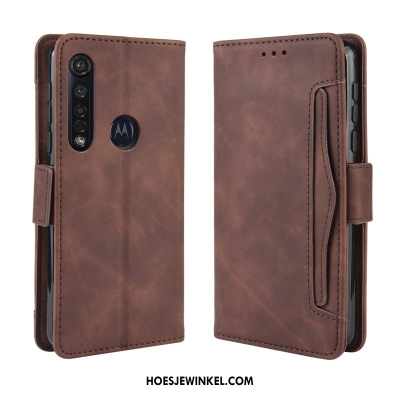 Moto G8 Plus Hoesje Folio Bescherming Leren Etui, Moto G8 Plus Hoesje Hoes Mobiele Telefoon Braun