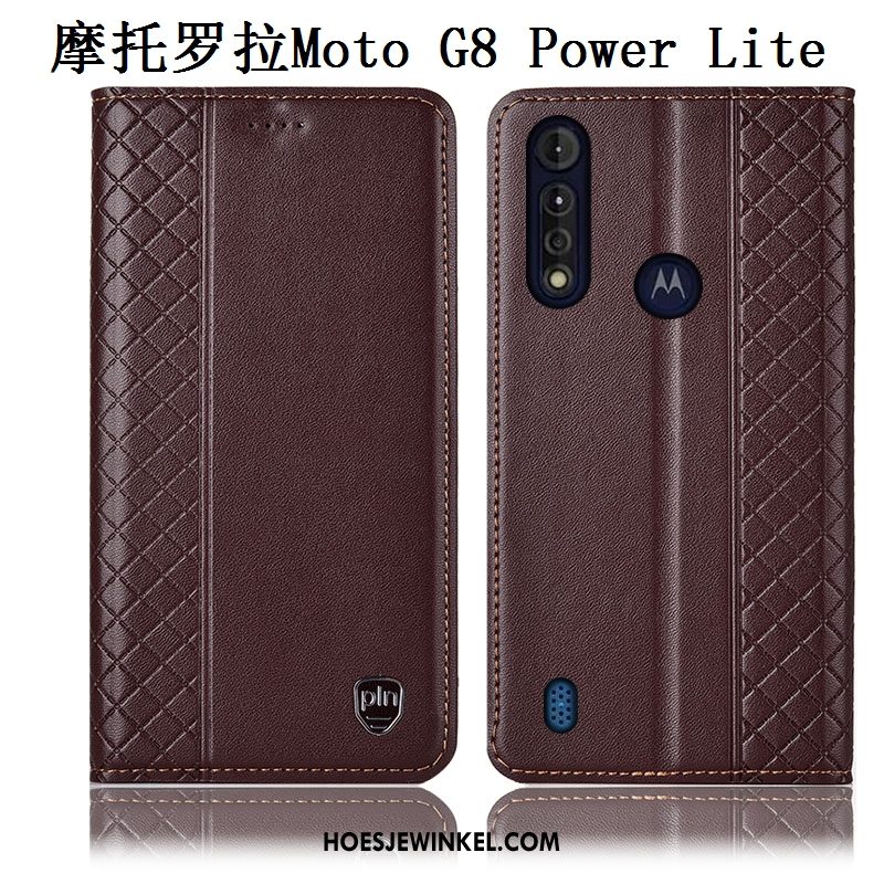 Moto G8 Power Lite Hoesje All Inclusive Hoes Bruin, Moto G8 Power Lite Hoesje Bescherming Echt Leer