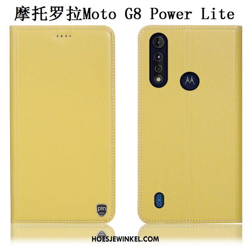 Moto G8 Power Lite Hoesje Anti-fall Echt Leer Folio, Moto G8 Power Lite Hoesje Mobiele Telefoon Bescherming