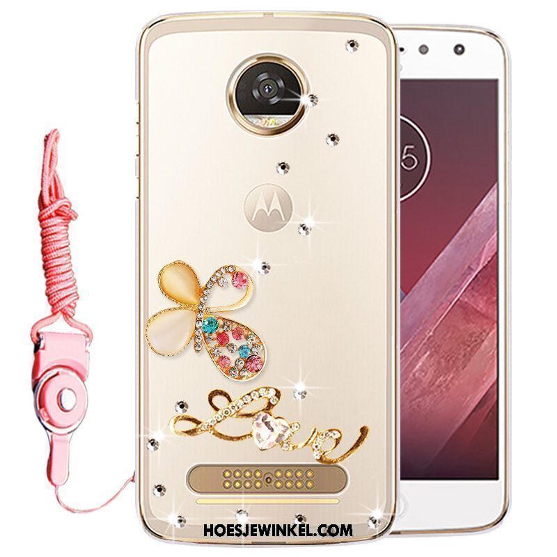 Moto Z2 Play Hoesje Bescherming Met Strass Hoes, Moto Z2 Play Hoesje Mobiele Telefoon Goud