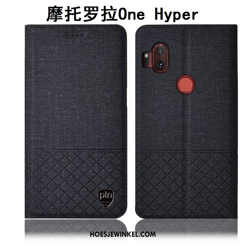 Motorola One Hyper Hoesje Anti-fall Hoes Grijs, Motorola One Hyper Hoesje Leren Etui Bescherming