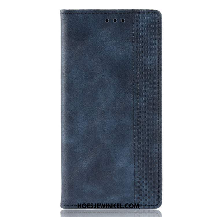 Motorola One Macro Hoesje Bescherming Folio Leren Etui, Motorola One Macro Hoesje Donkerblauw Hoes