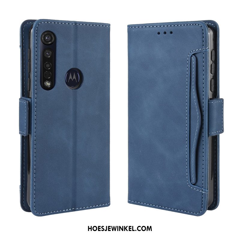 Motorola One Macro Hoesje Mobiele Telefoon Folio Hoes, Motorola One Macro Hoesje Donkerblauw Leren Etui