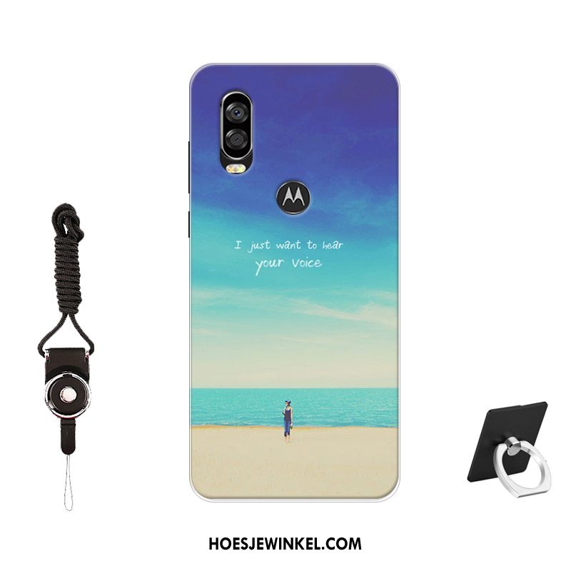 Motorola One Vision Hoesje Patroon Siliconen Skärmskydd, Motorola One Vision Hoesje Bescherming Antislip