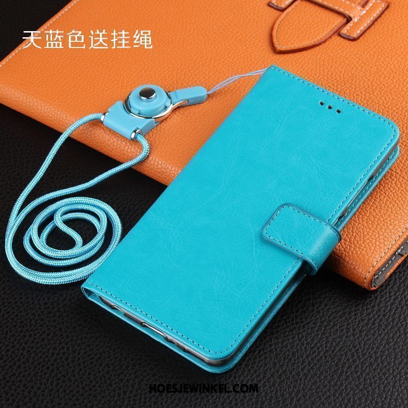 Nokia 3.1 Hoesje Blauw Folio Mobiele Telefoon, Nokia 3.1 Hoesje Anti-fall Leren Etui