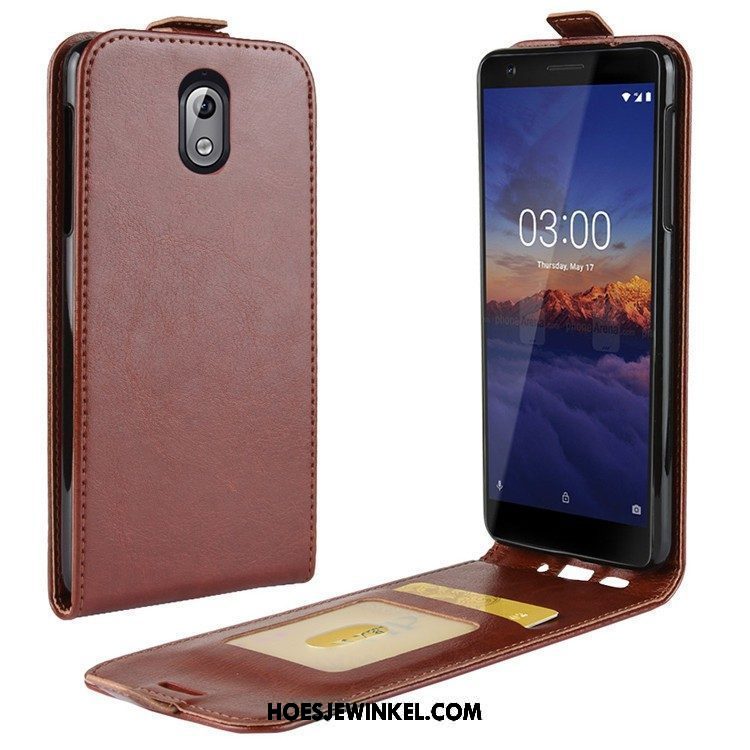 Nokia 3.1 Hoesje Hoes Leren Etui Folio, Nokia 3.1 Hoesje Mobiele Telefoon Bescherming Braun