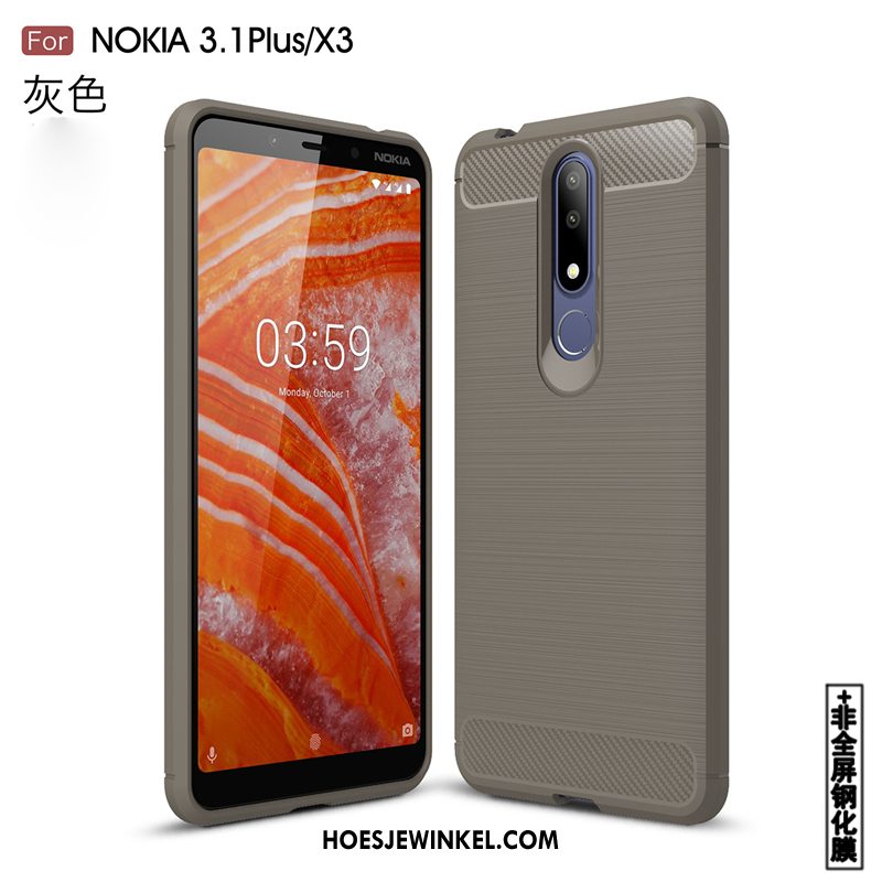 Nokia 3.1 Plus Hoesje Grijs Trend Siliconen, Nokia 3.1 Plus Hoesje Mobiele Telefoon Zacht