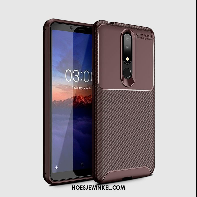 Nokia 3.1 Plus Hoesje Hoes Siliconen Fiber, Nokia 3.1 Plus Hoesje Mobiele Telefoon Bruin