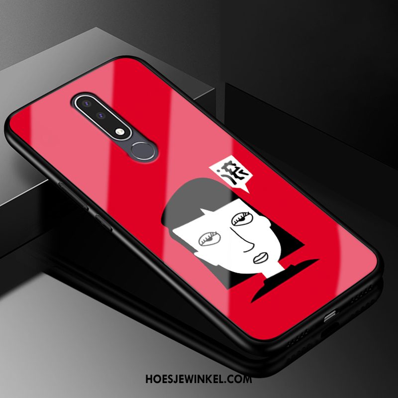 Nokia 3.1 Plus Hoesje Lovers Siliconen Glas, Nokia 3.1 Plus Hoesje Hoes Rood