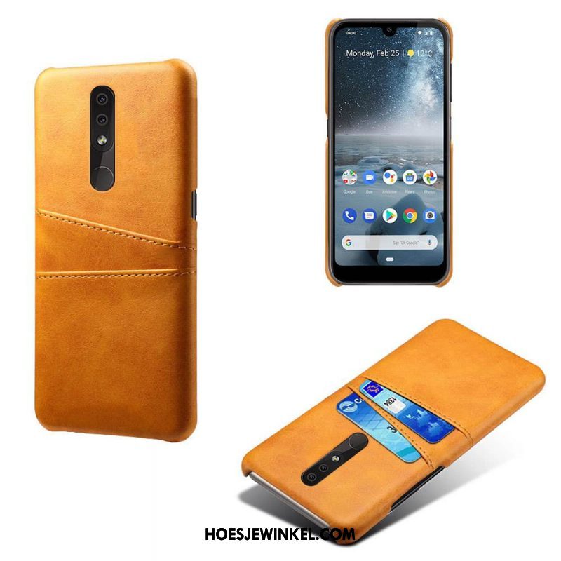 Nokia 4.2 Hoesje Kaart Oranje Anti-fall, Nokia 4.2 Hoesje Hoes Leren Etui